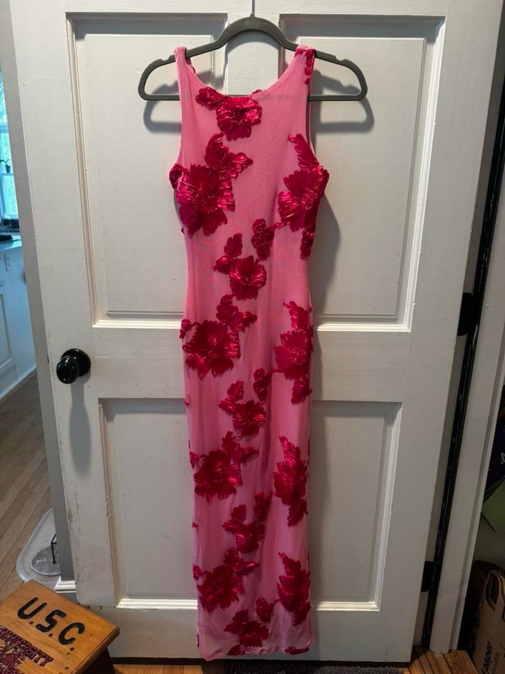 Sleeveless Pink Floral-Embroidered Maxi Dress - Picture 2 of 3